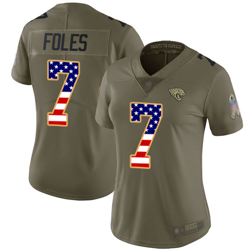 Nike Jacksonville Jaguars #7 Nick Foles Olive USA Flag Women Stitched NFL Limited 2017 Salute to Service Jersey->women nfl jersey->Women Jersey